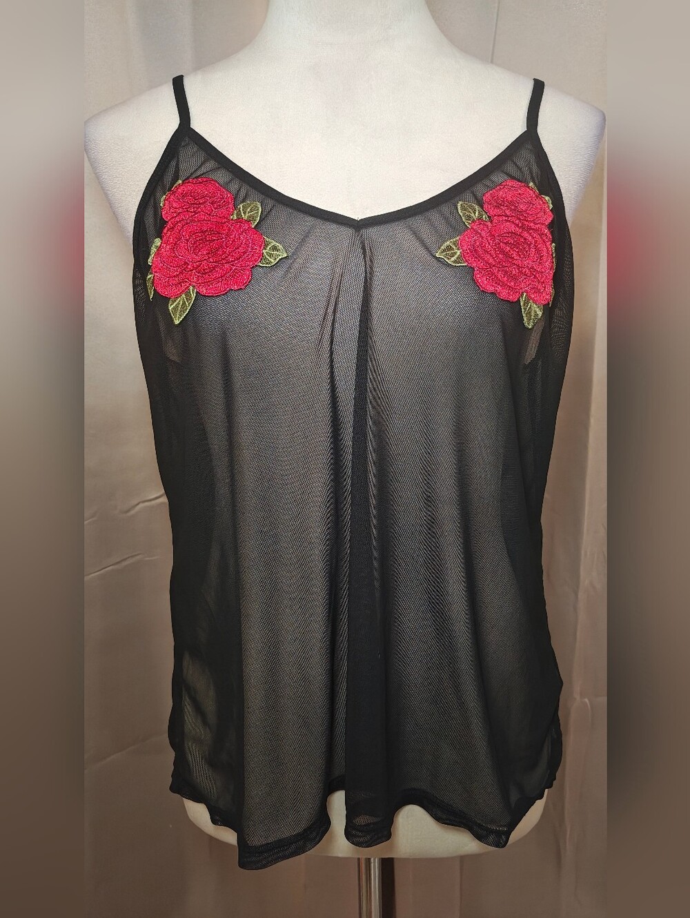 🌹Plus Size Ella Lust Sheer Black Rose Cami Top 🌹
